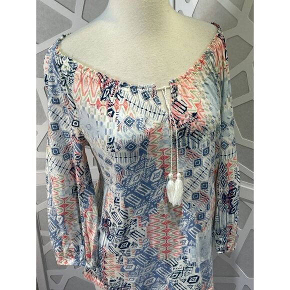 Chaps Med Boho Blouse with Tassels - Picture 12 of 14